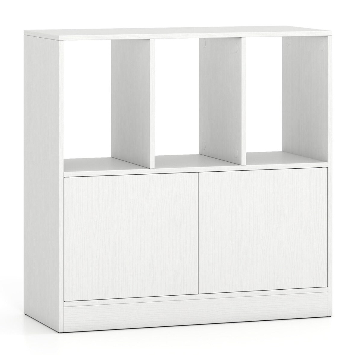 Helloshop26 - Bibliothèque 3 niveaux avec placard rangement & étagère d'exposition moderne en bois composite blanc 20_0017286