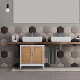 thumbnail of Relaxdays Waschbeckenunterschrank, 60 cm breit, 2 Fächer, Siphon-Aussparung, Rattan-Türen, Badunterschrank, weiß/ natur