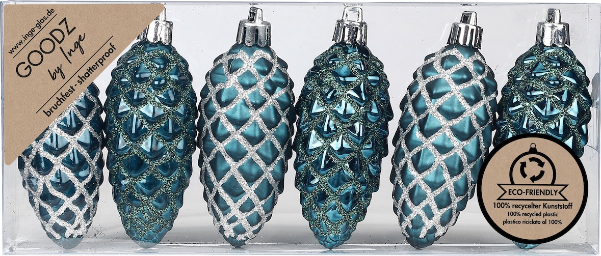 6 Zapfen Christbaumschmuck Kunststoff Weihnachtskugeln Anhänger petrol türkis