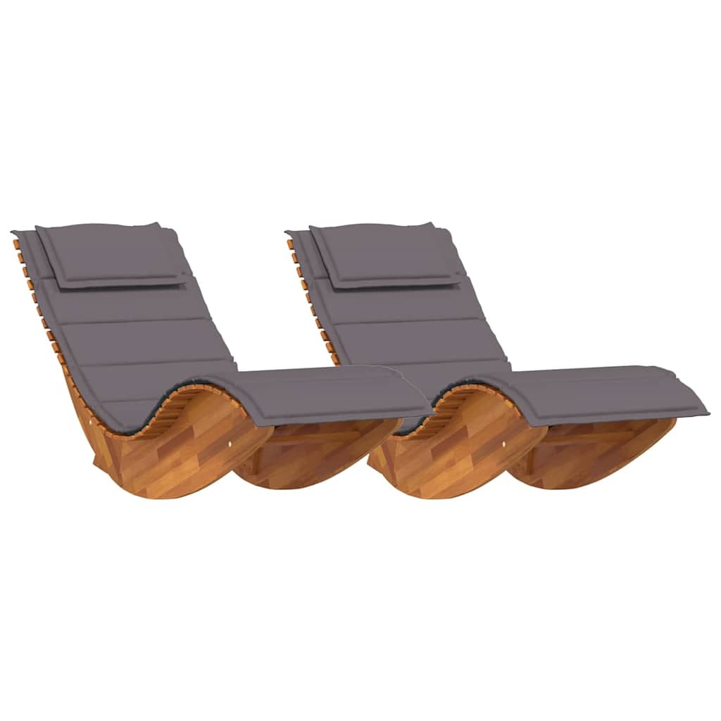 vidaXL Ligstoel met kussen 2-persoon 2 pcs Bruin Massief Acaciahout