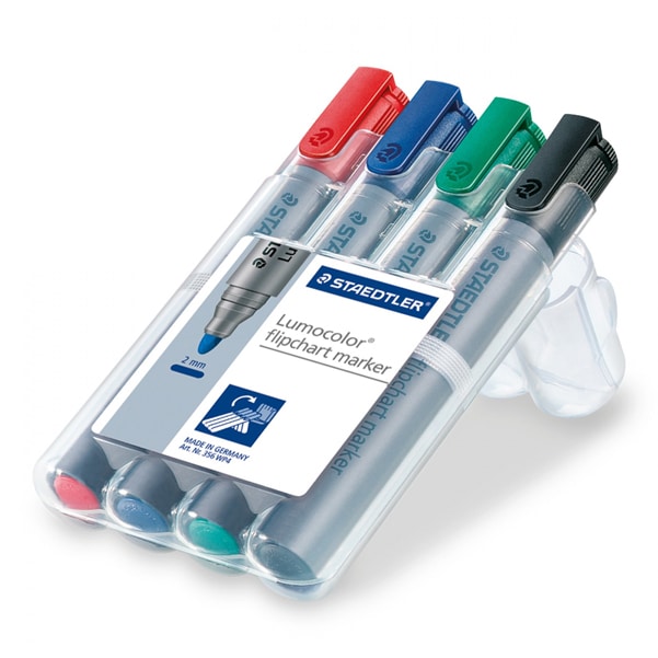 STAEDTLER Lumocolor 356 Flipchart Marker  Mittel Rundspitze  -   Farbig sortiert Nachfüllbar 4 Stück