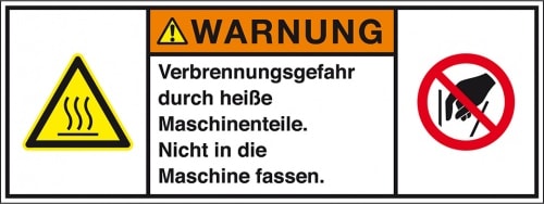 Aufkleber I Produktsicherheitsschild Warnung Verbrennungsgefahr, RoHS konform, Folie, 100x35mm, ISO 3864-2