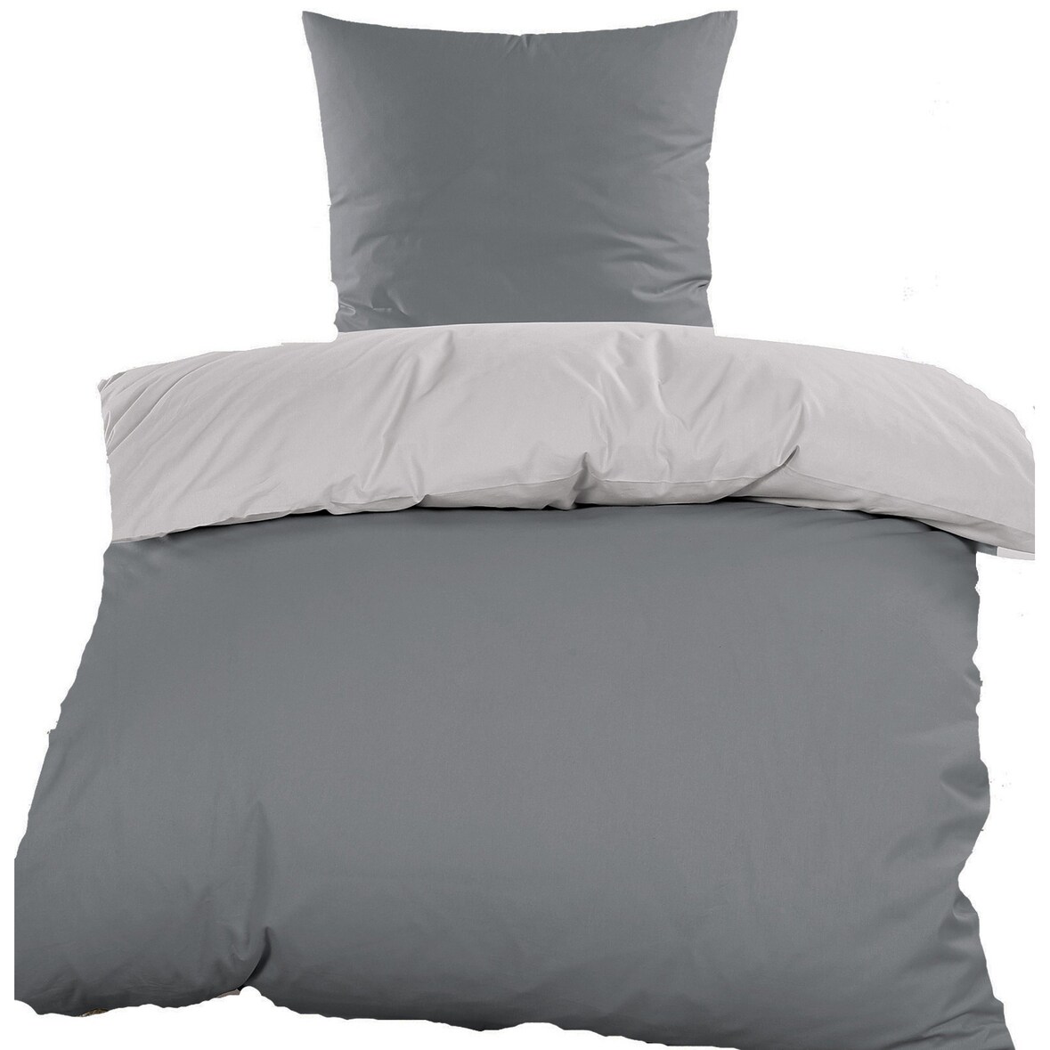Wende Bettwäsche Übergröße: 155x220 + 80x80cm, grau Silber, Uni/einfarbig Microfaser, Reißverschluß