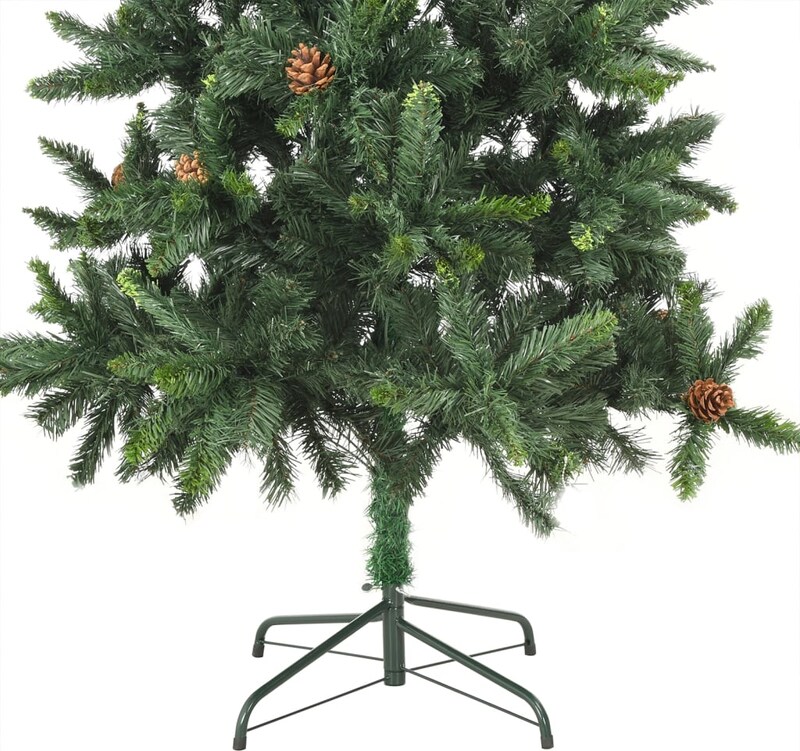 Ein künstlicher Weihnachtsbaum mit Zapfen.