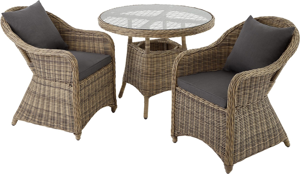 tectake Conjunto de asientos de ratán y aluminio Zürich 2+1  Natural