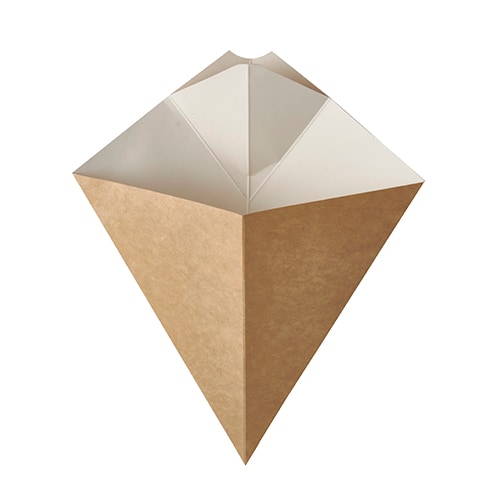 PAPSTAR 500 Pommes-Frites-Spitztüten mit Dip-Ecke, Pappe "pure" 23,5 cm x 19 cm braun/weiss Füllinhalt 150 g