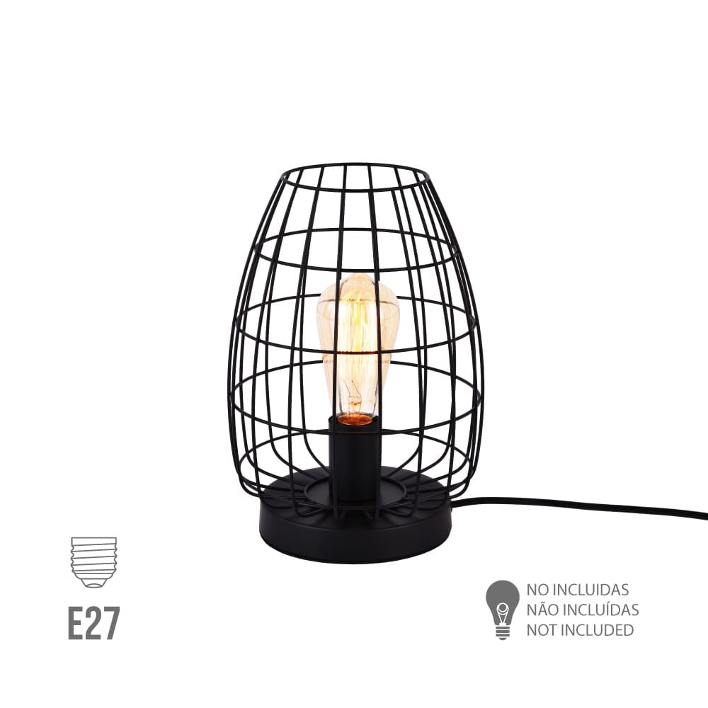 EDM - Lampara De Sobremesa Metalica E27 60W Color Negro Ø20X27,5Cm Edm