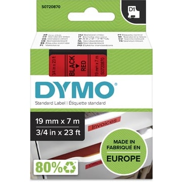 DYMO D1 - etiquetas estándar - negro sobre rojo - 19mm x 7m