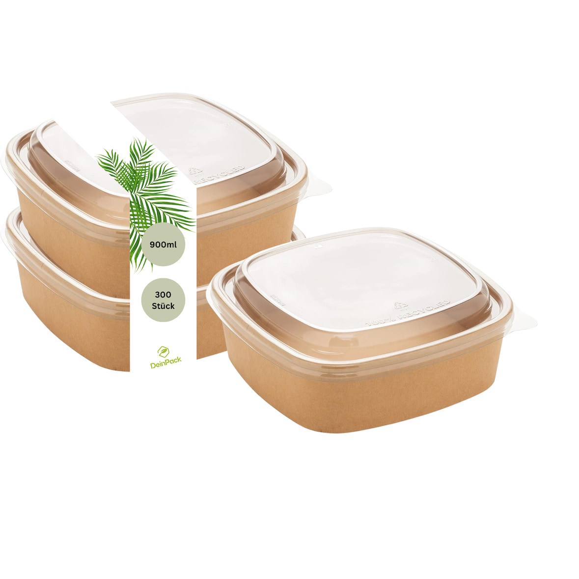 DeinPack 300 Salatschale mit PET Deckel braun eckig 900 ml