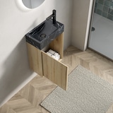 thumbnail of Waschtisch 58×40×22 cm mit Unterbauwaschbecken aus schwarzem Marmor und weißen Eiche Holzmaserungen, Vormontiert