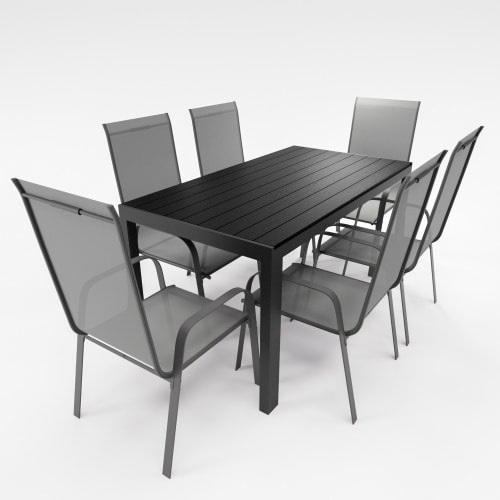 Gartenmöbel Set Alu Tisch 7-tlg. 6x Garten Stapelsessel Essgruppe Gartenset Sitzgruppe anthrazit : Anthrazit