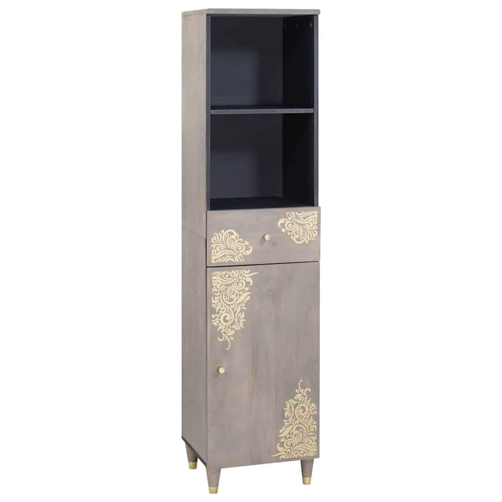 Helloshop26 - Moderner Badezimmerschrank mit Schublade 38 x 33 x 160 cm elegantes und schickes Design aus massivem grauem Mangoholz 02_0057888