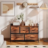 thumbnail of Mueble organizador cajonera de tela con 5 cajones y marco metálico estilo industrial para salón recibidor dormitorio 98x29x63 cm marrón rústico