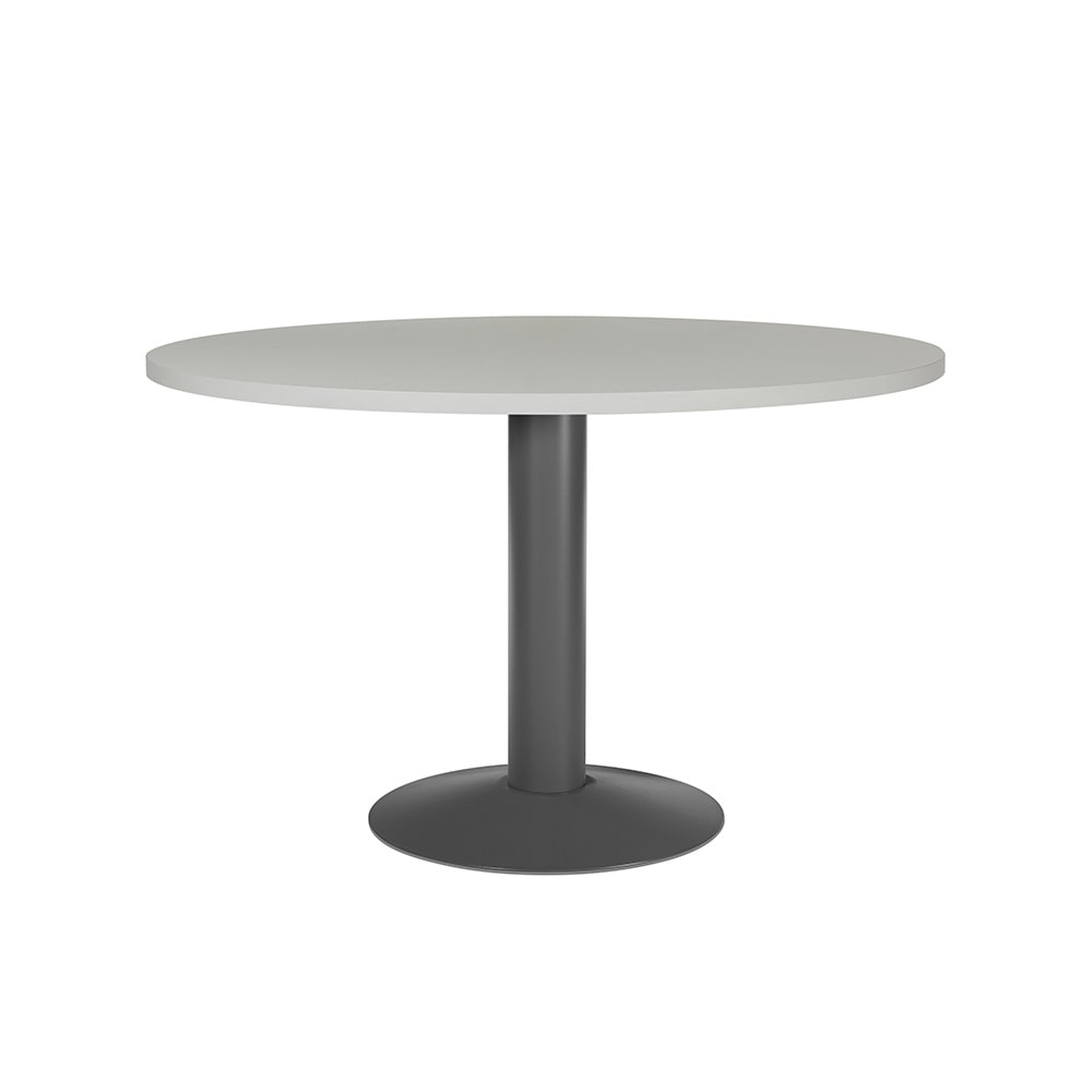 Mesa de reunião redonda Rocada com tampo de 120cm de diâmetro e base metálica. Altura 72cm. cor: antracite / tampo cinza