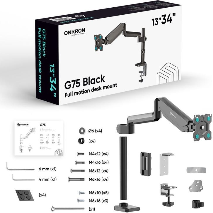 ONKRON Supporto Monitor Scrivania 13 - 32 pollici, Carico fino a 9 kg, Braccio per monitor VESA 75x75 - 100x100 mm, Girevole e Inclinabile, Nero,G50-B | Leroy Merlin