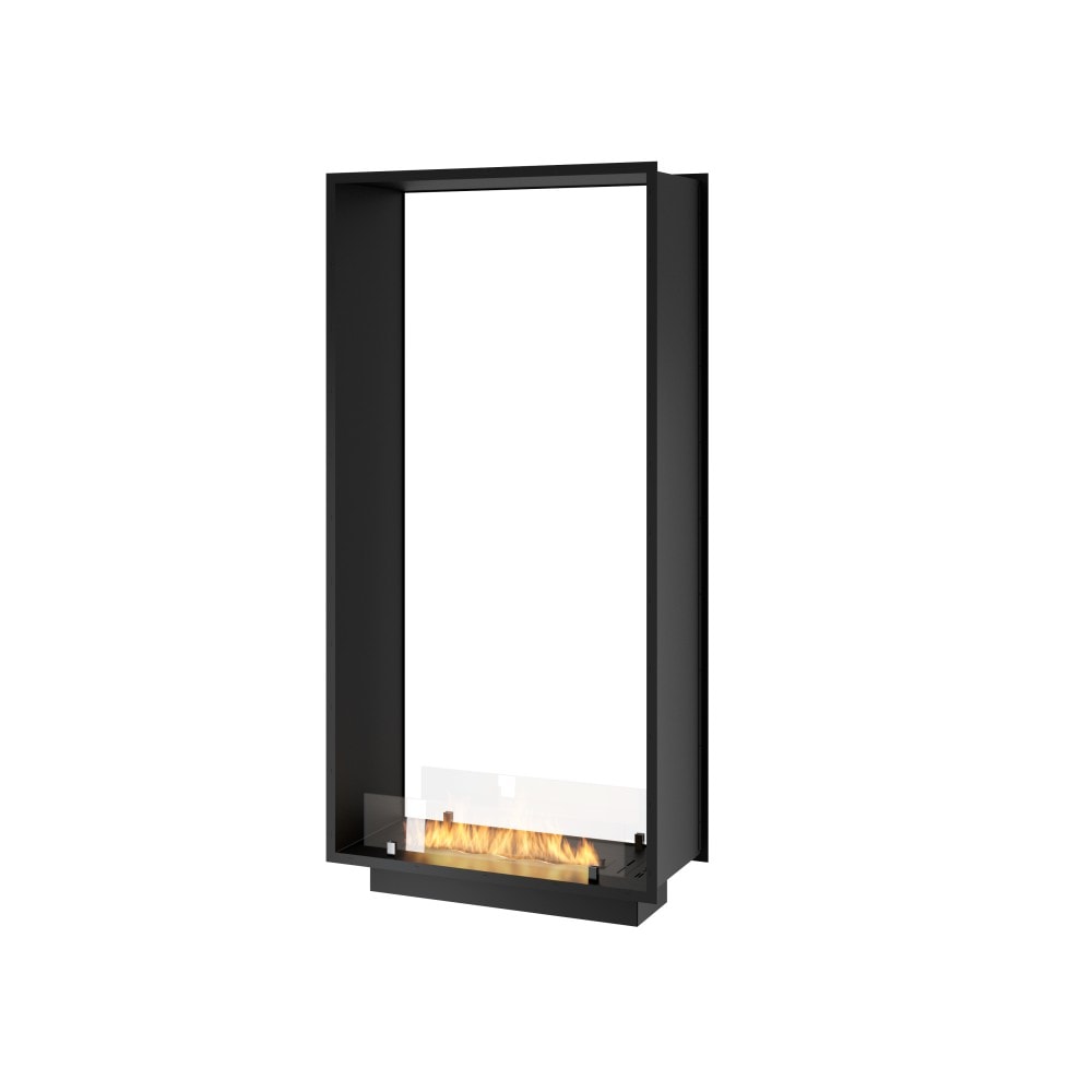 Lareira a Bioetanol 2 Lados 1600 Slim Vert Embutida com Duas Frentes - Preto Fosco, com Vidro, Queimador de 1,2L, Design Moderno