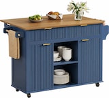 thumbnail of Merax Keukeneiland op wielen 120x45 cm, trolley met inklapbaar werkblad, opbergruimte, kruidenrek, handdoekhouder en 2 laden, marineblauw