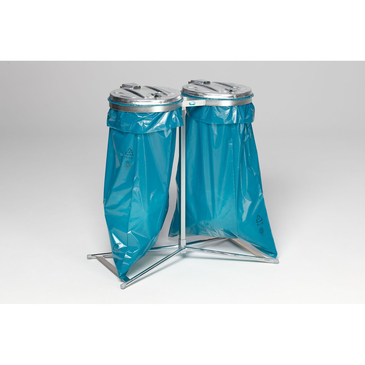 PROREGAL Robuster Doppel-Abfallsammler mit Metall-Deckel | Stationär | 2x 120 Liter, HxBxT 98x85x48cm | Stahl | Verzinkt-Verzinkt | Mülleimer