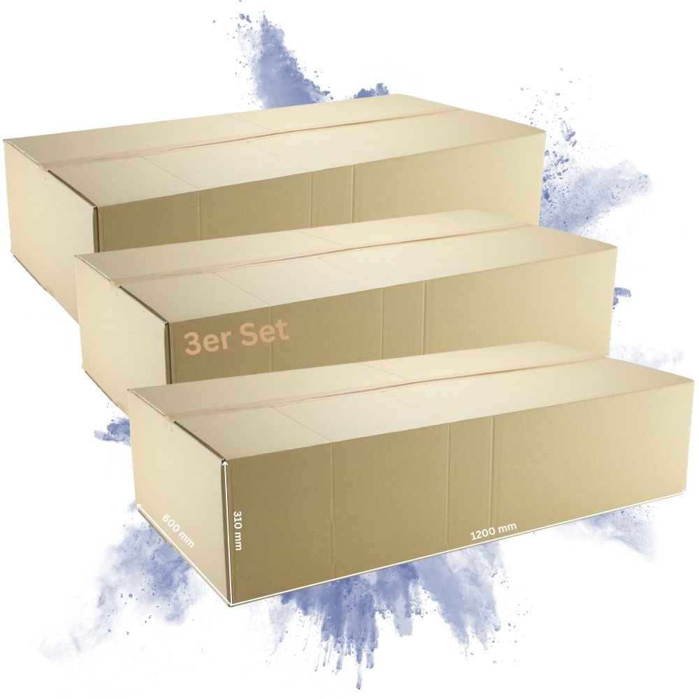 PROREGAL 3x Versandkarton 2-wellig | LxBxH 1200 x 600 x 310 mm | Belastbar bis 30 kg | Faltkarton Karton Paket für Versand mit DHL