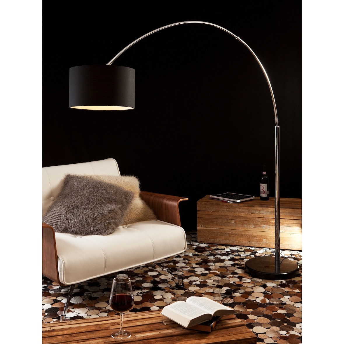 SalesFever Lâmpada de arco 210 cm | Ø abajur 35 cm | base em mármore verdadeiro | L 180 x P 38 x A 210 cm | preto