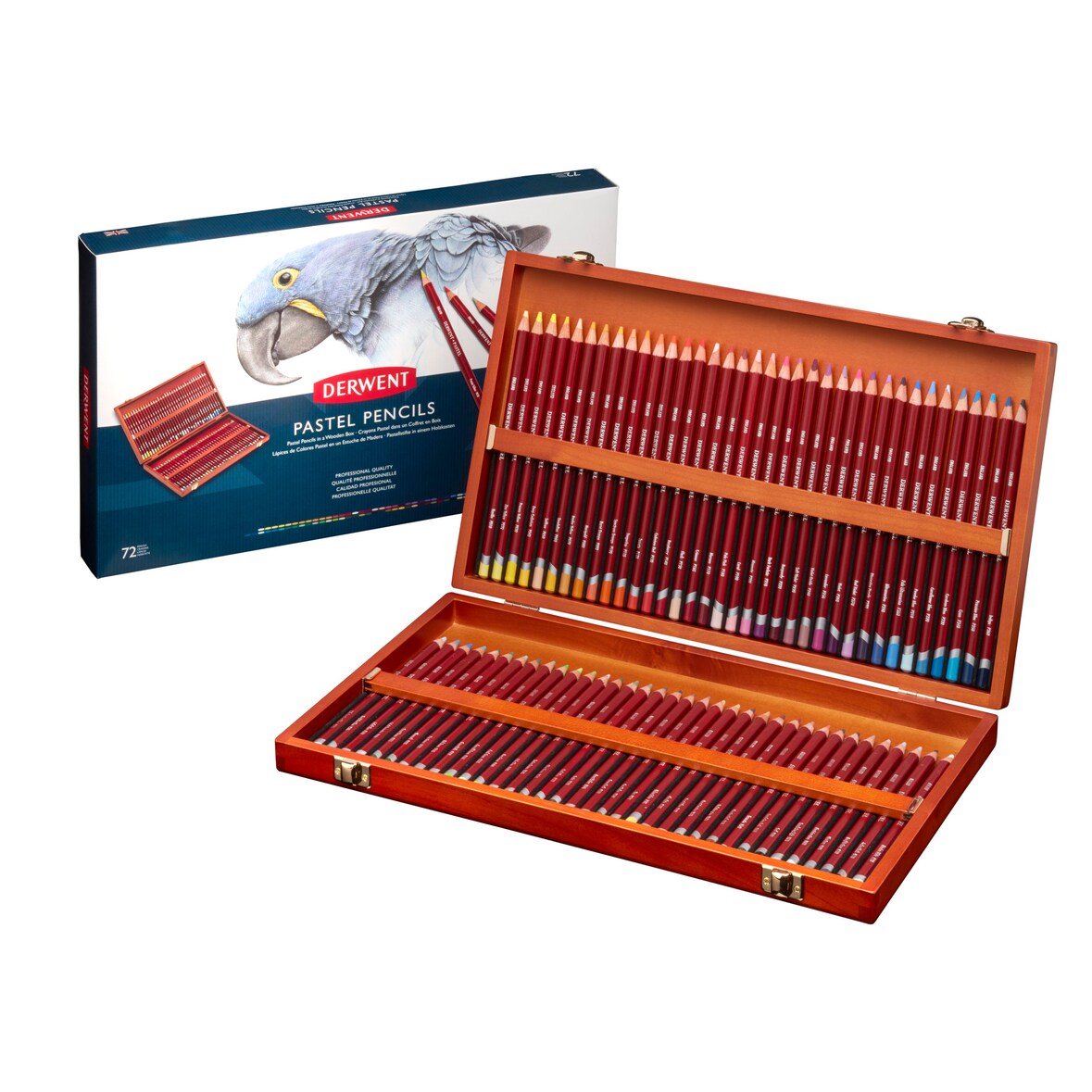 Caja de madera de 72 lápices Derwent Pastel.