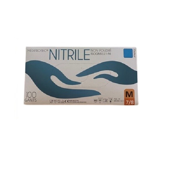 Gant nitrile bleu non poudre moyen (7/8) PROMOSAC