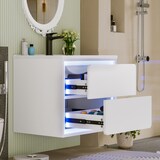thumbnail of Badezimmerschrank 60x46x50 wandhängend mit Keramikwaschbecken, LED-Radarsensor, 2 geräuschlose Schubladen, MDF, modernes Design, Weiß