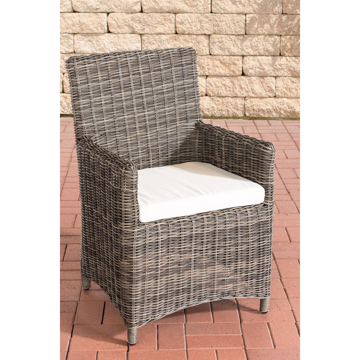 Polyrattan Gartenstuhl Fontana 5mm grau-meliert/cremeweiß