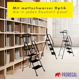 thumbnail of PROREGAL Profi-Trittleiter klappbar mit Handbügel und Werkzeugablage 4 Stufen 160x51x87cm Traglast 150kg Stahl Schwarz Klappleiter Haushaltsleiter