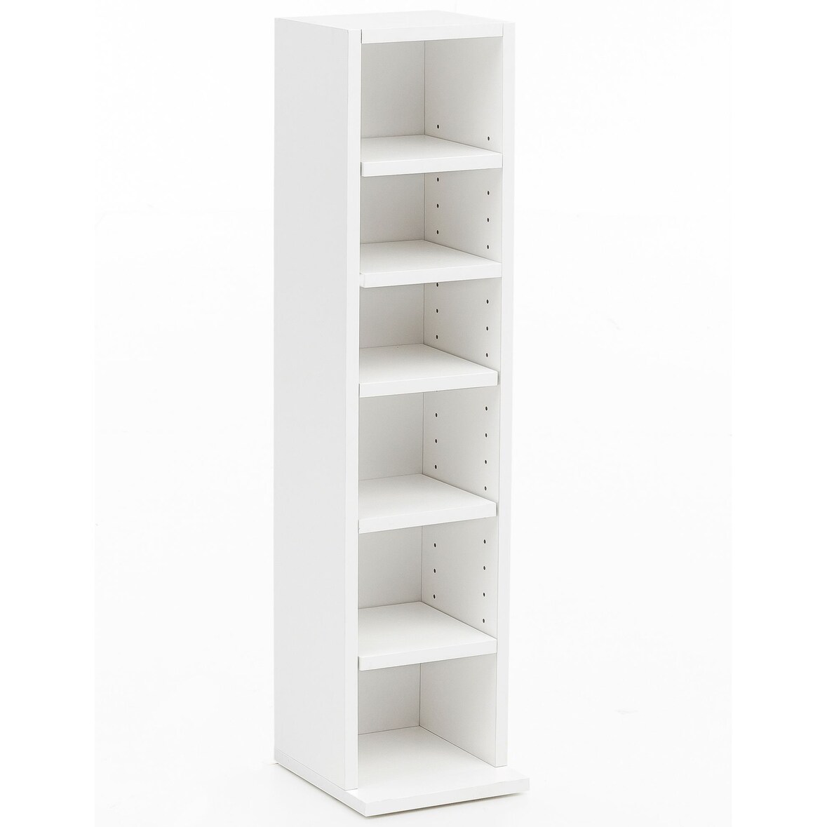 6-Fächer Wandregal, Holz weiß, freistehend, schmales Format. 21x20x91 cm | Kadima Design