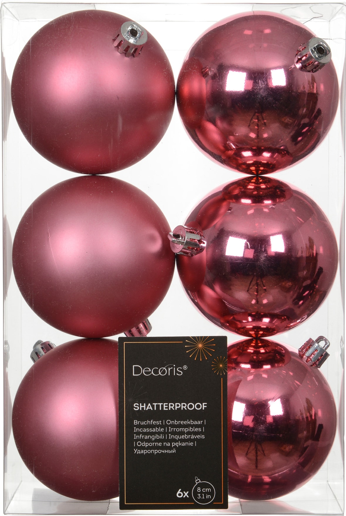 6 Weihnachtskugeln Kunststoff 8cm klassisch & bruchsicher Christbaumkugeln Weihnachtsbaumkugeln Christbaumschmuck Weihnachtsbaumschmuck Blütenrosa