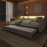 thumbnail of Tagesbett 90x200 cm aus Leinen mit Ausziehbett, stilvolle LED-Beleuchtung, USB-Anschluss, komfortables Design in Beige, ideal für kleine Räume