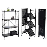 thumbnail of Étagère HWC-J85, Étagère sur pied Étagère de salon, pliable/repliable Acier ~ noir, 4 niveaux