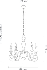 thumbnail of Cascina - Shabby-Kronleuchter aus weiß lackiertem Holz und Eisen, 5 Lichter, 115 - Ø60 - BL265-5-BCO