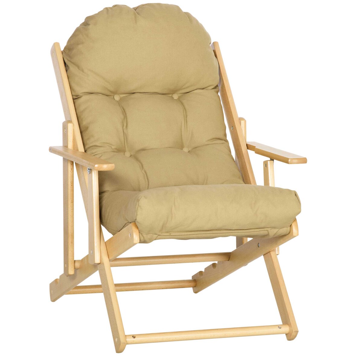 Relaxsessel klappbar Braun 103x95x71 cm mit 3-fach verstellbarer Rückenlehne, abnehmbarem Sitzkissen, Buchenholzgestell