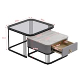 thumbnail of Merax Couchtisch Set Marmoroptik mit Schublade, Beistelltisch hochglanz, Satztisch mit Glasplatte,Wohnzimmertisch, Schwarz | Grau