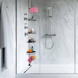 thumbnail of Relaxdays Duschregal Teleskop, H: 99–311 cm, ohne Bohren, zum Klemmen, für Ecke, 4 Duschablagen, Handtuchstange, schwarz