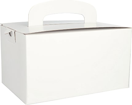 5 X 20 Lunch-Boxen, Pappe eckig 12,5 cm x 15,5 cm x 22,5 cm weiss mit Tragegriff