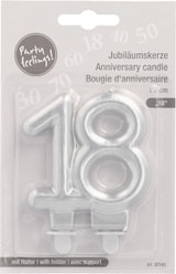 thumbnail of 12 Jubiläumskerzen mit Halter 7 cm silber `18`