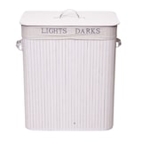 thumbnail of Wäschekorb HWC-C21, Laundry Wäschebox Wäschesammler Wäschebehälter, Bambus 2 Fächer 63x55x34cm 100l ~ weiß