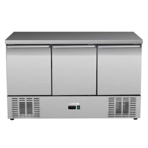 Mesa refrigerada profesional de 3 puertas – Capacidad de 368 litros – Acero inoxidable y refrigeración ventilada estática