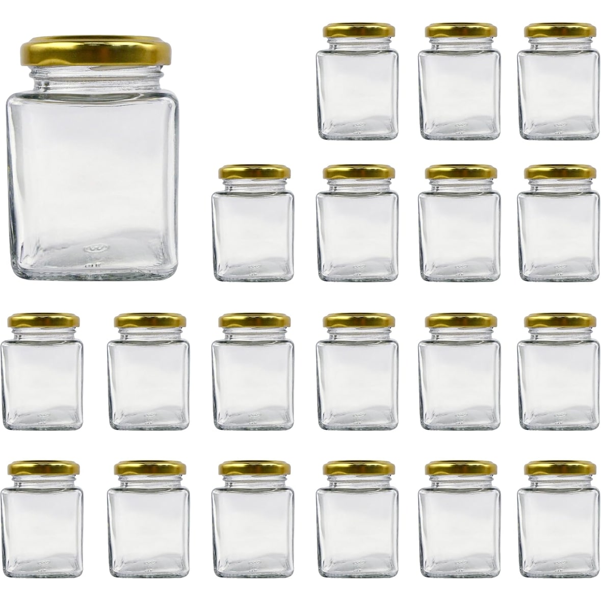 20x Barattolo in Vetro Quadrato per Spezie da 100ml con Coperchio - Barattoli per Organizzare la Cucina - Spezie, Marmellata, Yogurt