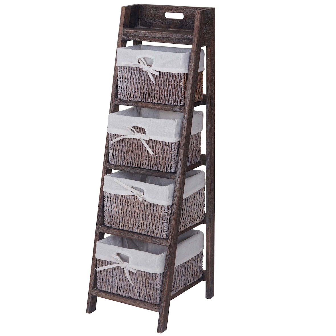 Estante escalera Goiana, estante con 4 cajones cesta 101x30cm, aspecto shabby, vintage ~ marrón