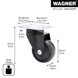 thumbnail of WAGNER Design - 3C Lenkrolle soft - Durchmesser Ø 50 mm, Kugellager, schwarz, Tragkraft 50 kg - 01225201