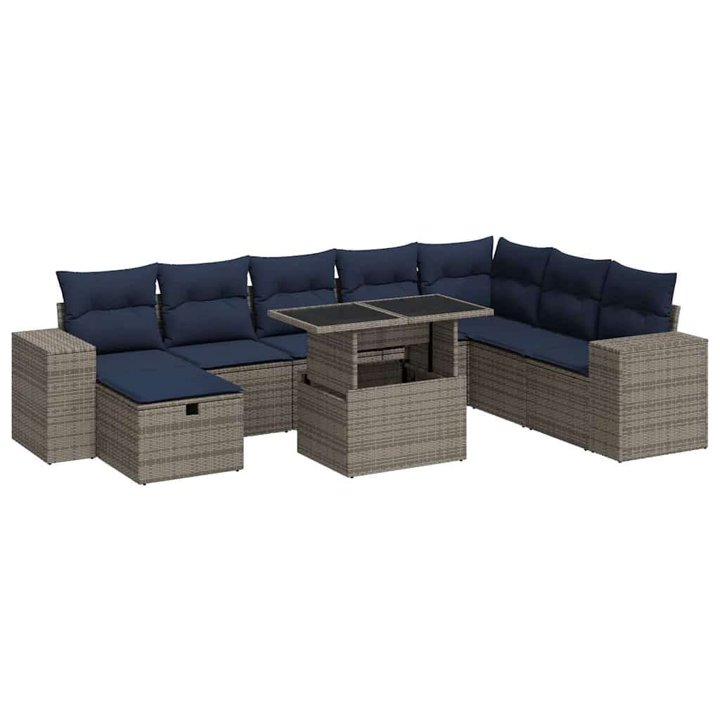 vidaXL 9-tlg. Garten-Sofagarnitur mit Kissen Braun Poly Rattan Akazie