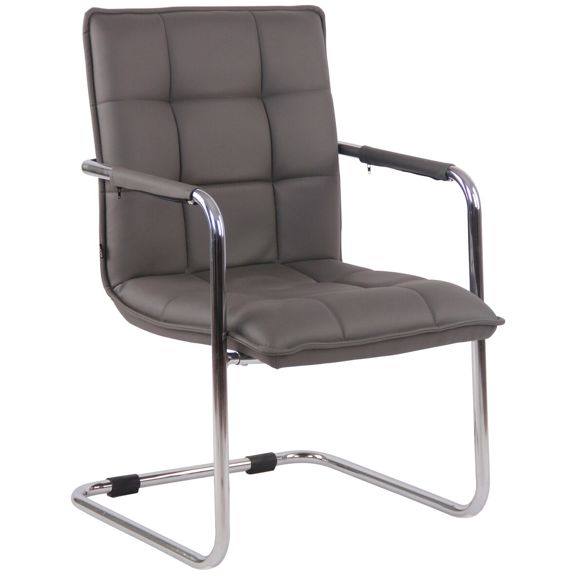 Décoshop26 - Cadeira para visitantes cadeira de escritório sem rodízios couro sintético cinza estrutura metálica BUR10468