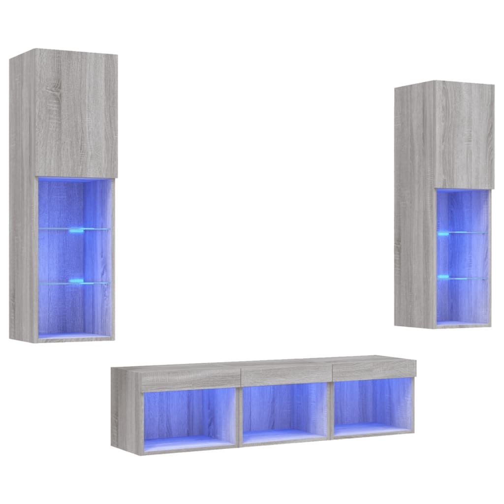 Helloshop26 - Multimedia-TV-Möbel TV-Regal Sideboard TV-Schrank Esszimmer Wohnzimmer Schlafzimmer mit LED-Beleuchtung 5-teilig 02_0029422