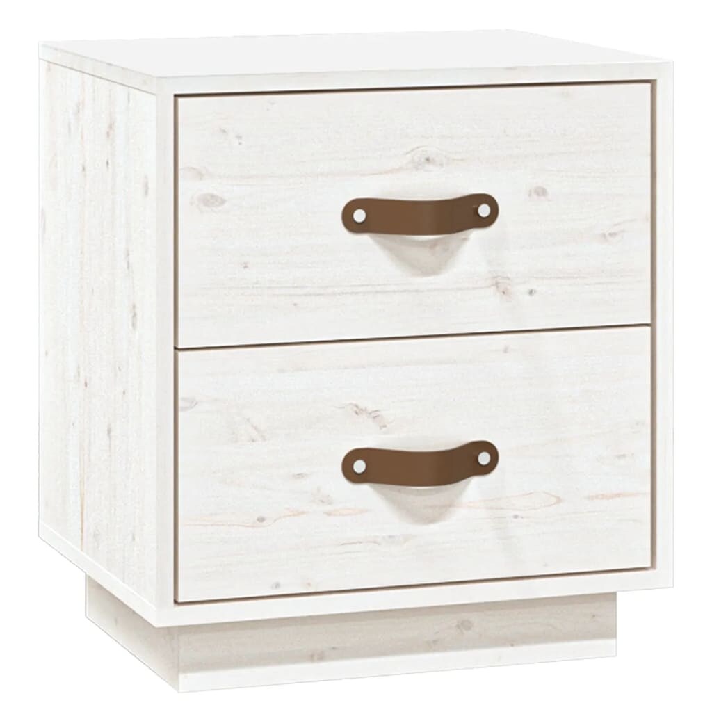 Table de chevet Blanc 40x34x45 cm Bois de pin massif – Modèle Émeraude Nuit