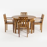 thumbnail of Conjunto de exterior. Mesa redonda extensível de 120/180 cm e 4 poltronas empilháveis de madeira de teca de grau A