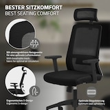 thumbnail of ML-Design Bürostuhl Ergonomisch Schwarz Mesh Drehstuhl Lendenstütze Kopfstütze Armlehnen Wippfunktion Rollen Chefsessel